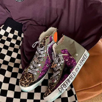 Net red with purple sequins stars BAO WEN horsehair high-top small dirty shoes women 2021 new smiley dirty shoes women