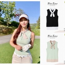 Korean golf sleeveless vest womens ice silk cold knitting high stretch slim fit breathable thin neckline bow