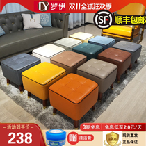 Light luxury leather sofa stool living room footrest footrest pedal door change shoe stool solid wood low stool pier makeup stool