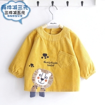 Baby gown autumn and winter waterproof dining clothes corduroy cotton long sleeve pocket men and women cartoon outside wear anti-dressing