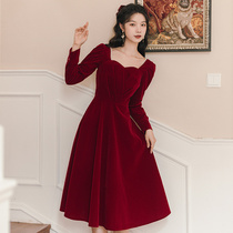 Red toast bridal dress bridal dress lady autumn and winter little guy New Year wardrobes back door engagement gown that can normally be worn