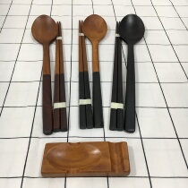 Imported Korea to eat and broadcast the same model Queen Zeren spoon wooden long handle solid wood chopsticks sleepers without paint