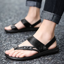 Tide Card Sandals Men Ins Tide Korean version genuine leather casual leather slippers outdoor breathable and abrasion-resistant driving Vietnamese beach shoes