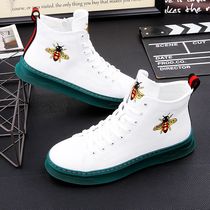 European station embroidered small white shoes High mens board shoes Korean trend cowboy boots Inner height casual shoes mens ins