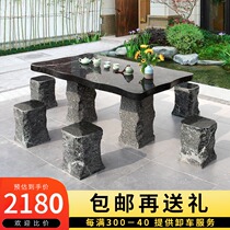 Stone table stone bench courtyard garden natural granite outdoor leisure simple square tea table ornaments snow wave stone table