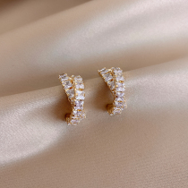 A M Missari curved cross diamond earrings womens 2021 new fashion stud earrings simple temperament ear jewelry
