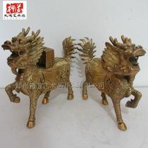 Zhengzhou Back Dollar Treasure Back Gift Box Endorsement Pure Bronze Kirin Swing Piece Standing Brass Ornament Mid Brass Kirin Brass Color