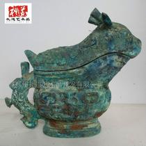 Imitation unearthed as old bronzeware pendulum piece ancient play collection red speck green embroidered beast head wine suitable for hotel furnishing handicraft
