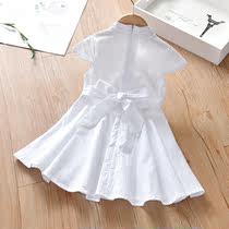 Childrens pure cotton student Cheongsam dress Summer plate buckle costume Girl performance dress Little girl thin white skirt