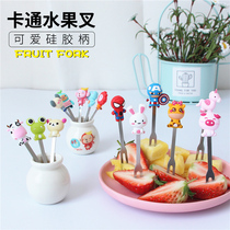 Cartoon fruit fork set cute mini lunch sign children fruit fork creative stainless steel fork