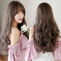 Wig female long hair full head cover net red big waves natural round face bangs micro-volume medium long hair set fluffy curls