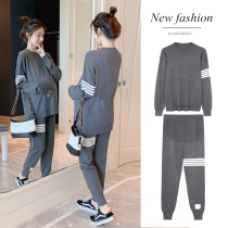 Pregnant womens suits spring and autumn fashion wear Foreign style Net red sweater trousers two-piece set leisure tide spring and autumn