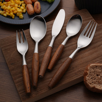 Japanese vintage rosewood 304 stainless steel knife and fork spoon set Western food fork dessert fork spoon wooden handle Western tableware