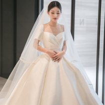 One-shouldered satin light wedding dress 2021 new bride main yarn retro French mop quality super fairy simple atmosphere