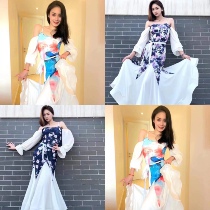 MIU 077 modern dance performance clothes big skirt off-shoulder class clothes art test competition clothes with chest pads underpants dress
