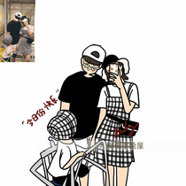 Hand-painted avatar painting design will make Q version cartoon character real person photo to cartoon cartoon couple wedding ceremony