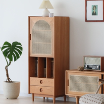 Nordic Solid Wood Bookcase Living-room TV Sofa Side Cabinet Small Family Medieval Bookcase Magazine Cabinet Multifunction Lockers