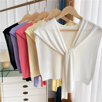 Pure Color Cervical Spine Small Knotted Woman Summer Thin 100 lap Short Exterior Lapped Ice Silk Shawl Small Kan Shoulder Care Knitted Air Conditioning Room