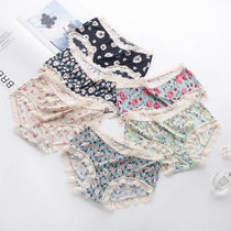 (3 packs)Ice silk incognito floral mid-waist sexy panties female printing ladies briefs mid-waist breathable hole