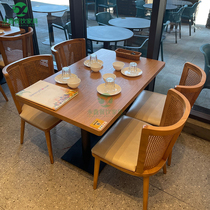 Customized solid wood high-end tea restaurant table and chair deck sofa restaurant hot pot western restaurant table and chair combination commercial