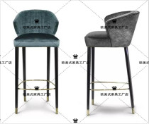 European style solid wood bar chair American back chair retro high chair KTV bar stool leather art bar chair