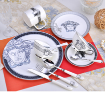 Platinum Medusa Bone China Hotel tableware dinner plate Rice Bowl Spoon coffee cup knife and fork spoon silver mug double