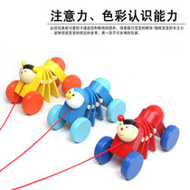 Baby children drag toddler trolley toy pull car wooden drawstring toy car 1-2 years old 3 baby