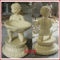 Sandstone sculpture figure round sculpture FRP child holding basin background wall painting flower pot fountain column pillar pier