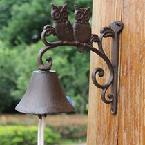 American country pastoral retro wrought iron doorbell cast iron bell wind chimes manual front bell double owl doorbell