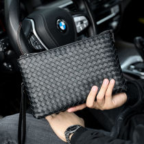 Woven Genuine Leather Mens Handbag Trendy Fashion Hand Grab Bag Mens Hand Grip Bag Large Capacity Sheepskin Waterproof Single Shoulder Bag