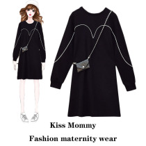 Pregnant women autumn dress long sleeve base size fashion age reduction medium long slim black autumn winter sweater skirt