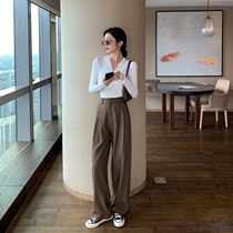 Korean loose wide leg pants womens high waist drape feel autumn new casual straight tube show high thin mop suit pants