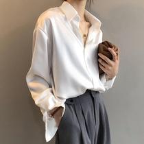 Japanese professional white shirt female design sense niche pendant shirt Silk Silk Korean version of foreign-made jacket