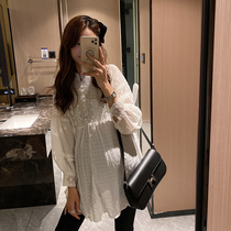 Golden cocoon pregnant woman long sleeve lace shirt 2021 hot mom fashion spring and autumn loose Korean Chiffon top