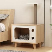  Solid wood bedside table Cat nest cat climbing frame integrated multi-function cat house Cat platform toy human cat shared furniture