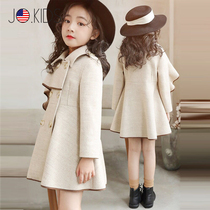 American JO girl woolen coat 2021 winter clothes New Korean childrens clothing middle-aged children fashion thick woolen coat