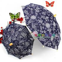 Kindergarten decoration supplies national characteristics blue and white cloth umbrella Childrens Dance Umbrella blue printed cloth wooden handle craft umbrella