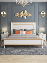 American solid wood bed White 1 8 m double bed modern simple master bedroom light luxury full solid wood bed storage wedding bed 1 5