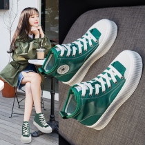 High-top shoes womens shoes 2021 summer new wild explosion green canvas sports shoes spring and autumn autumn