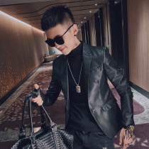 Social spirit guy casual suit jacket mens autumn and winter Korean version plus velvet jacket trendy ruffle handsome leather suit