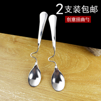 Screw spoon creative stainless steel tableware shaped coffee spoon with curved cranking coffee spoon stirring