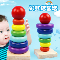 Wooden stacked music babies children babies early education intellectual toys stacked layers of Rainbow Towers