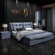 Leather bed Master bedroom king bed 1 8 meters modern simple double bed High-end soft package Nordic light luxury bed Bedroom wedding bed