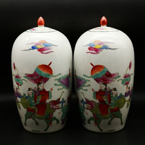Tongzhi annual pastel color unicorn to send winter melon cans (a pair) antique old objects collection antique ornaments