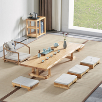 Japanese tea table solid wood tatami table Zen tea table and room table collapsed rice minimalist low table sitting on the ground