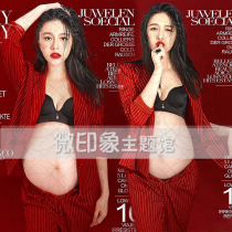 1845 Pregnant Woman Photo Studio Writing Real Shooting Sexy Red West Suit Big Card Cover Mens Dress Big Belly Photos Clothing