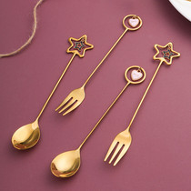 304 stainless steel coffee spoon small pendant long handle cup mixing spoon Dessert salad fruit fork ins creative cute