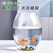 Office small fish tank thickened transparent glass turtle tank Living room household desktop round mini small goldfish tank