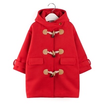 Girls woolen coat Autumn and Winter Childrens female treasure Korean version of Red mid-length hooded crow coat