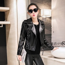 Small Dermis Fur Coat Woman short Locomotive Overturned neckline Skinny Sheep Leather Outer Cover Haining Spring Autumn Female Real Leather Jacket